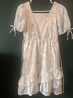 Speechless White Eyelet Ruffle Dress with Puff Sleeves